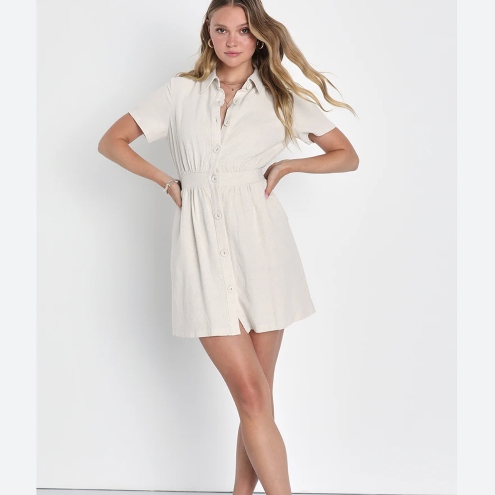 Lulu's Cream Button-Up Dress